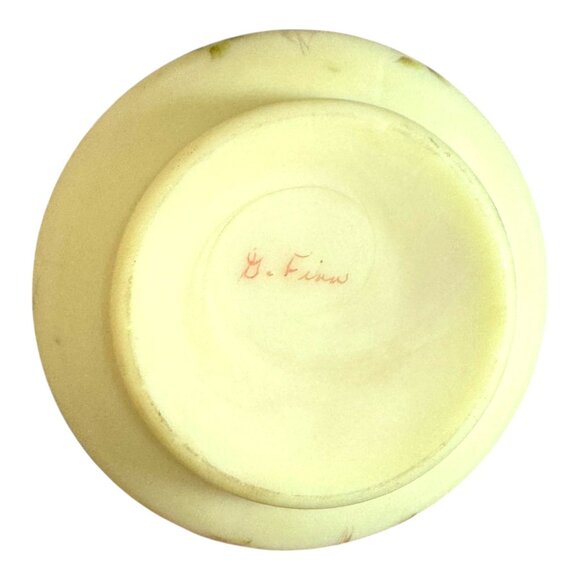 Fenton Hand-Painted Burmese Satin Glass Basket Ruffled Edge Floral Signed G Finn - Picture 6 of 9